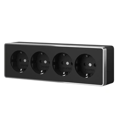 Изображение Розетка четверная с заземлением и шторками Gallant черный/хром W5072258